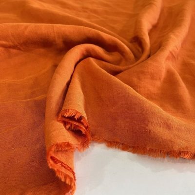 Dökümlü Ham Keten Kumaş Orange VLKN