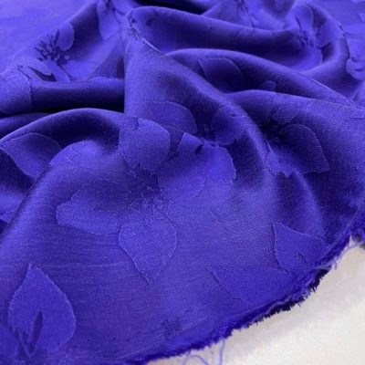 Çiçekli Taşlanmış İpek Cupro Kumaş Morcivert
