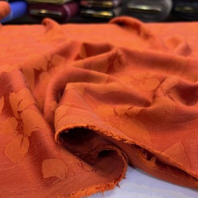 Çiçekli Taşlanmış İpek Cupro Kumaş Orange