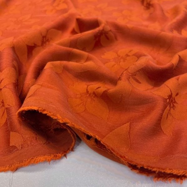 Çiçekli Taşlanmış İpek Cupro Kumaş Orange