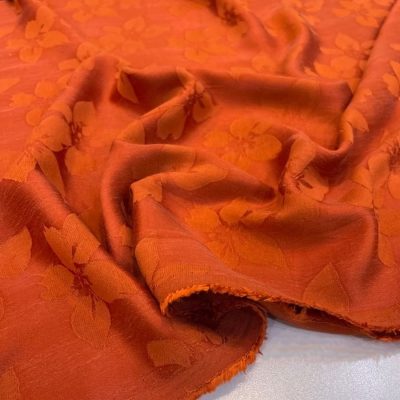 Çiçekli Taşlanmış İpek Cupro Kumaş Orange