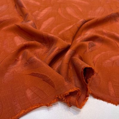Yapraklı Taşlanmış İpek Cupro Kumaş Orange