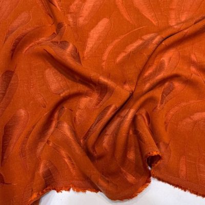 Yapraklı Taşlanmış İpek Cupro Kumaş Orange