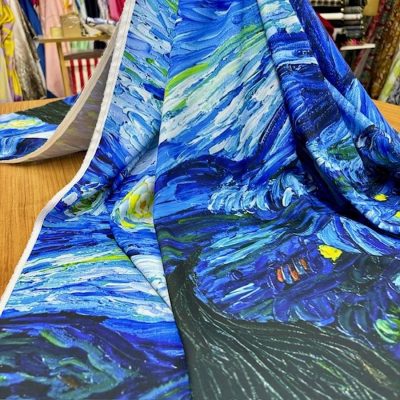 Galaxy Pastel Desenli Jorjet Krep Mavi