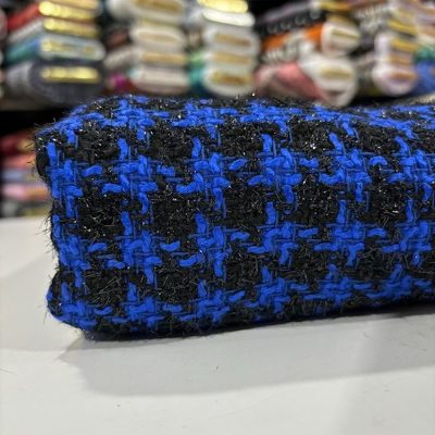 Işıltılı İtalyan Kazayağı Şanel Kumaş Saks Mavi