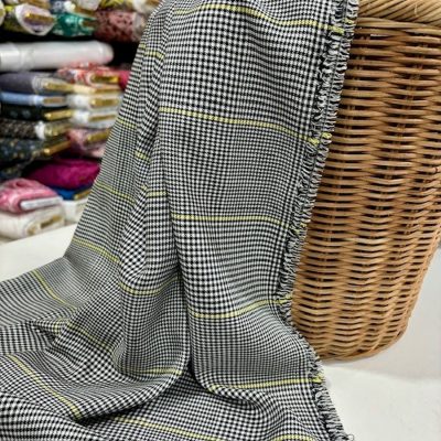 Neon Çizgili Kazayağı Desenli Flanel Viskon Kumaş