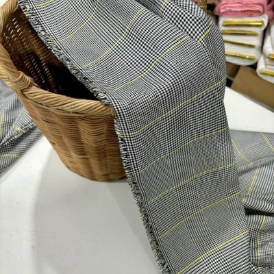 Neon Çizgili Kazayağı Desenli Flanel Viskon Kumaş