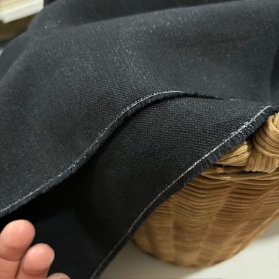 Simli %100 Linen Kumaş Siyah