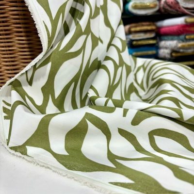 Süper Yağ Yeşili Desenli Poplin Kumaş