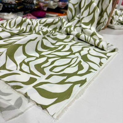 Süper Yağ Yeşili Desenli Poplin Kumaş