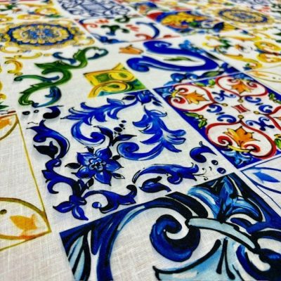 Dolce Gabbana Majolika Limon Desenli Keten Kumaş