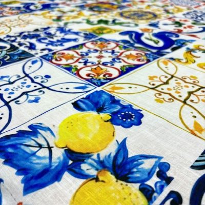 Dolce Gabbana Majolika Limon Desenli Keten Kumaş