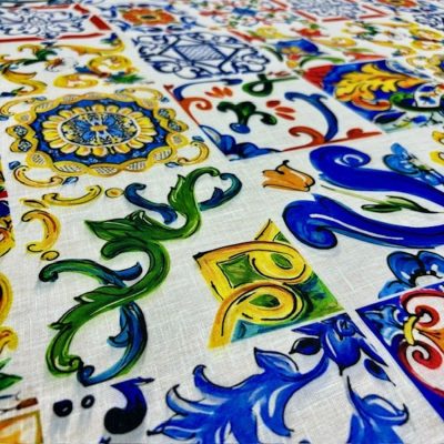 Dolce Gabbana Majolika Limon Desenli Keten Kumaş