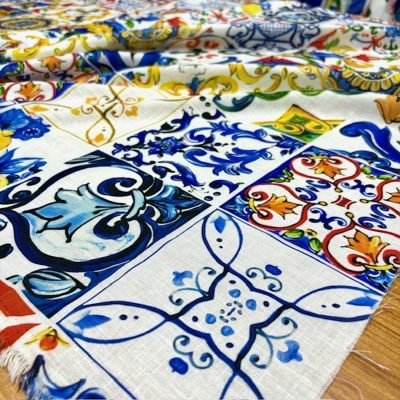 Dolce Gabbana Majolika Limon Desenli Keten Kumaş