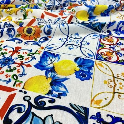 Dolce Gabbana Majolika Limon Desenli Keten Kumaş