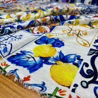 Dolce Gabbana Majolika Limon Desenli Keten Kumaş