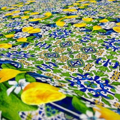 Dolce Gabbana Lemon Blue Keten Kumaş