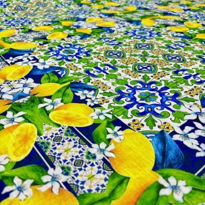 Dolce Gabbana Lemon Blue Keten Kumaş