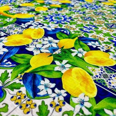 Dolce Gabbana Lemon Blue Keten Kumaş