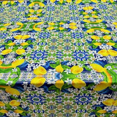 Dolce Gabbana Lemon Blue Keten Kumaş