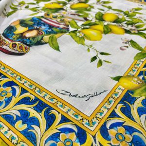 Dolce Gabbana Vazo Limon Desenli Keten Kumaş