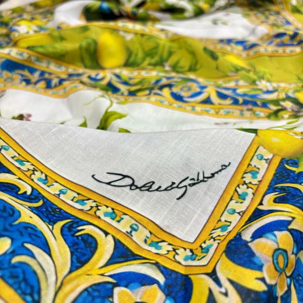 Dolce Gabbana Vazo Limon Desenli Keten Kumaş