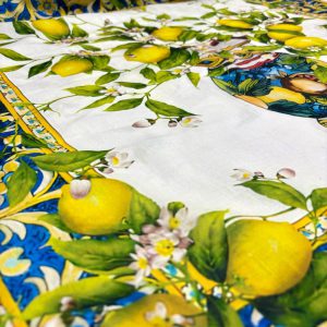 Dolce Gabbana Vazo Limon Desenli Keten Kumaş