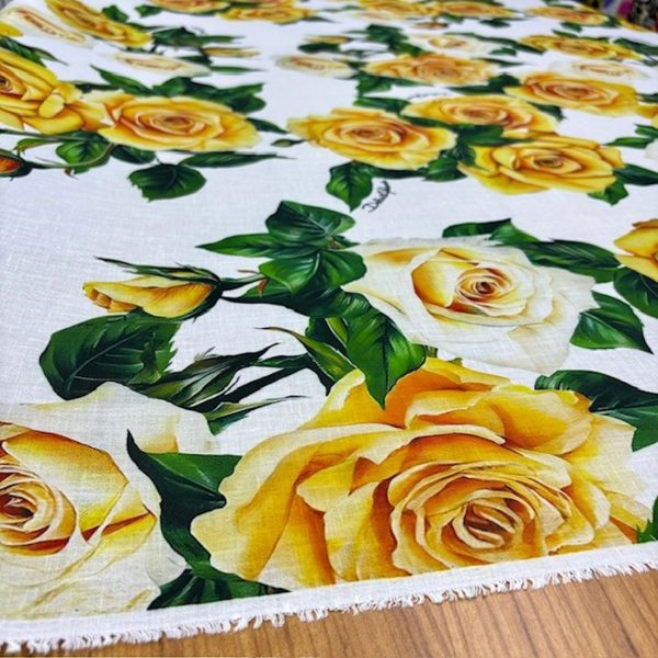 Dolce Gabbana Yellow Rose Keten Kumaş