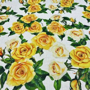 Dolce Gabbana Yellow Rose Keten Kumaş