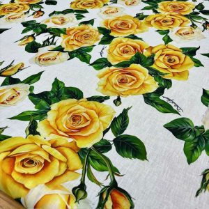 Dolce Gabbana Yellow Rose Keten Kumaş