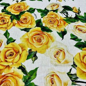 Dolce Gabbana Yellow Rose Keten Kumaş