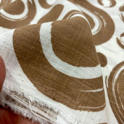 Kahve Oval Desenli Lüks Dökümlü Simli Keten Kumaş
