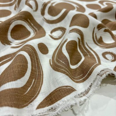 Kahve Oval Desenli Lüks Dökümlü Simli Keten Kumaş