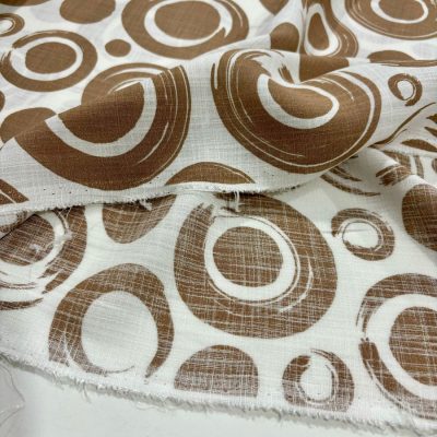 Kahve Oval Desenli Lüks Dökümlü Simli Keten Kumaş