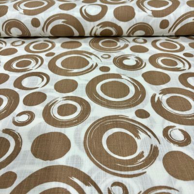 Kahve Oval Desenli Lüks Dökümlü Simli Keten Kumaş
