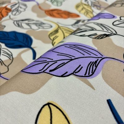 Renkli Pastel Yapraklı Süper Pamuk Viskon Kumaş