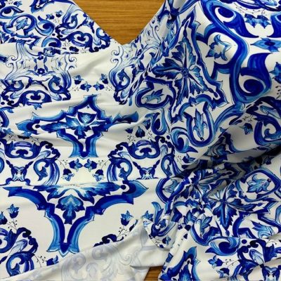 Dolce Gabbana Majolika Desen Jorjet Krep Mavi
