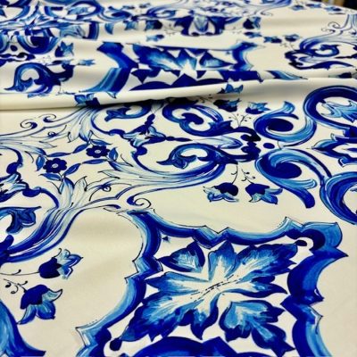 Dolce Gabbana Majolika Desen Jorjet Krep Mavi
