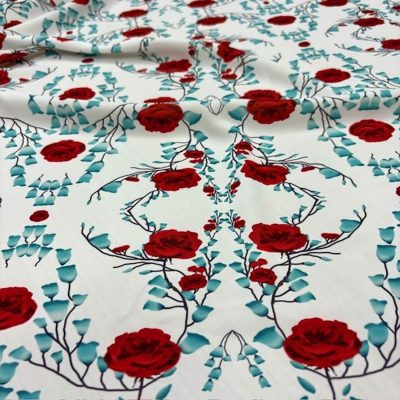 Dolce Gabbana Red Rose Jorjet Krep Kumaş