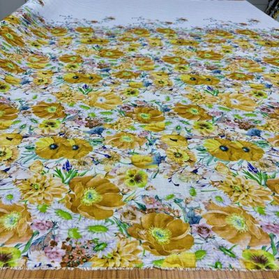 Sarı Çiçekli İtalyan Tasarım Keten Kumaş