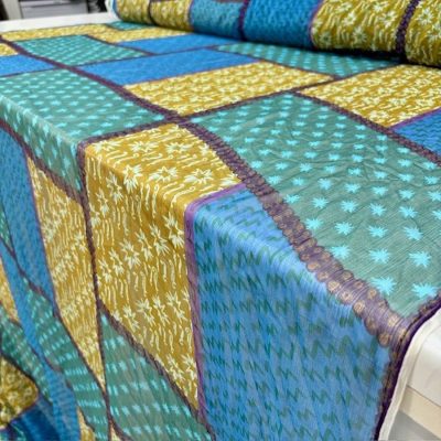 Etnik Desenli 100% İpek Şifon Kumaş Yeşil