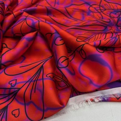 Dior Kırmızı Zemin İpeksi Saten Kumaş KZ