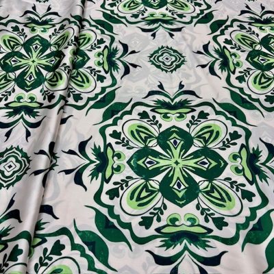 Dolce Gabbana Majolika Desenli İpeksi Saten Zümrüt KZ