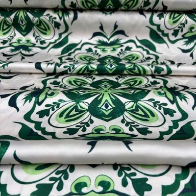 Dolce Gabbana Majolika Desenli İpeksi Saten Zümrüt KZ
