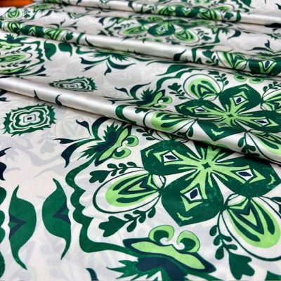 Dolce Gabbana Majolika Desenli İpeksi Saten Zümrüt KZ