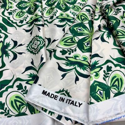 Dolce Gabbana Majolika Desenli İpeksi Saten Zümrüt KZ