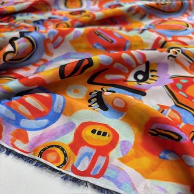 Mhoscino Pastel Desenli İpeksi Saten Kumaş KZ