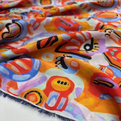 Mhoscino Pastel Desenli İpeksi Saten Kumaş KZ
