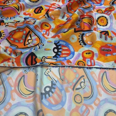 Mhoscino Pastel Desenli İpeksi Saten Kumaş KZ