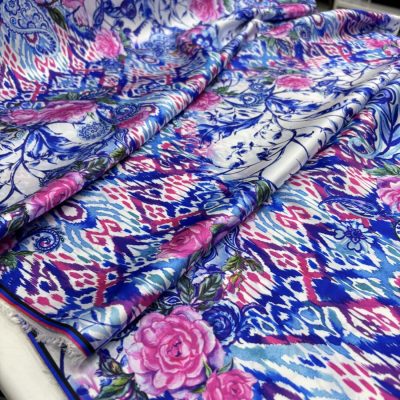 Dolce Gabbana Mavi Pembe Gül İpeksi Saten Kumaş